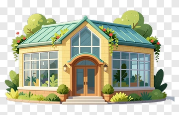 Colorful Greenhouse With Lush Plants PNG