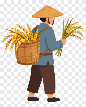 Farmer Carrying Wheat In A Basket PNG