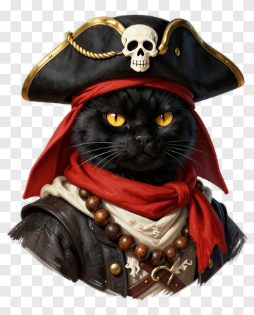 Pirate Cat Wearing A Hat And Scarf PNG
