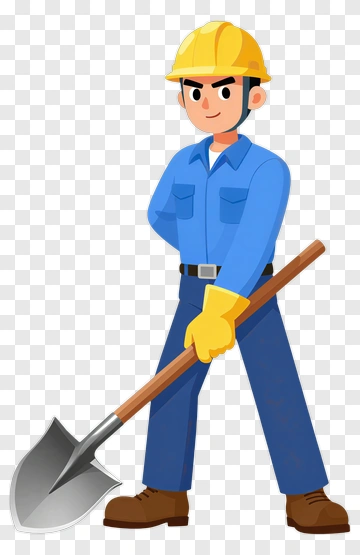 Cartoon Construction Worker Holding A Shovel PNG