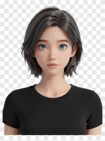 3D Female Character With Short Hair PNG