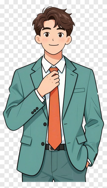Cartoon Businessman Adjusting His Tie PNG