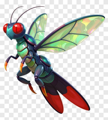 Colorful Cartoon Insect With Transparent Wings PNG