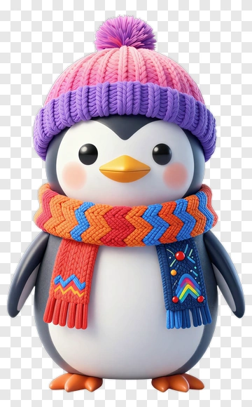 Colorful Penguin Wearing A Knitted Hat And Scarf PNG