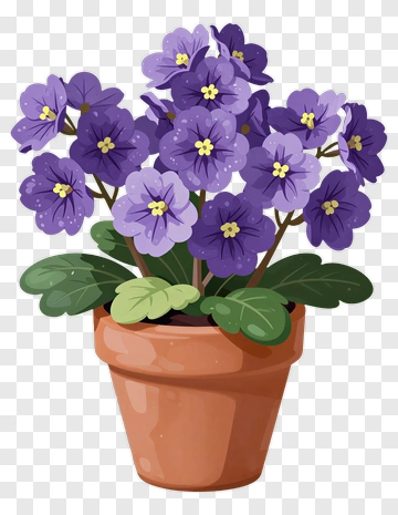 Potted Violet Flowers PNG