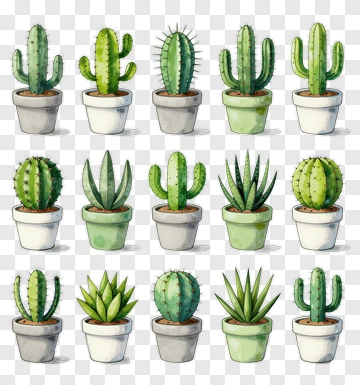 Watercolor Cacti In Pots PNG