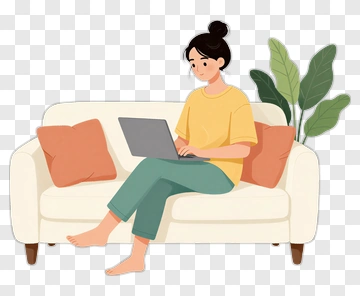 Woman Working On A Laptop At Home PNG