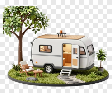Miniature Caravan In A Garden Setting PNG
