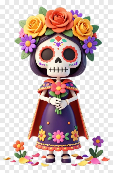 Colorful Skeleton Holding Flowers PNG