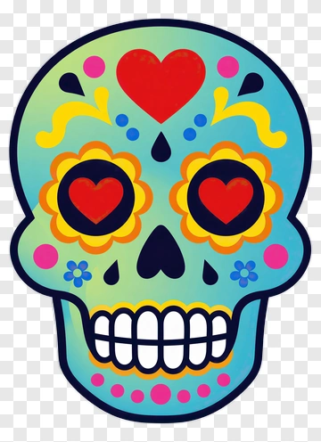 Colorful Sugar Skull With Floral Designs PNG