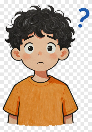 Cartoon Boy With Curly Hair And Question Mark PNG