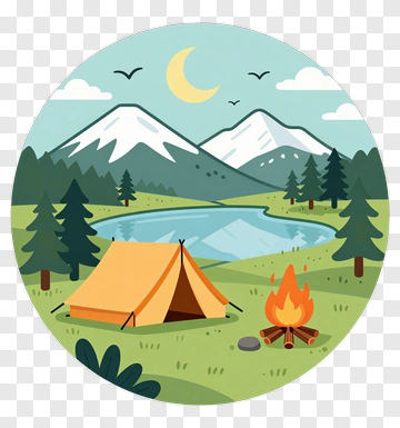 Camping Scene With Tent And Campfire PNG