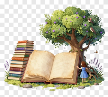 Girl Reading An Open Book Under A Tree PNG