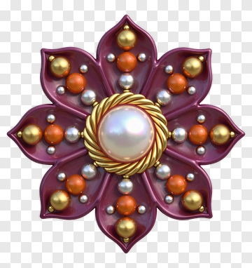 Ornate Flower Brooch With Pearl And Gemstones PNG