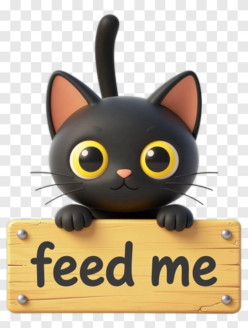 Cartoon Black Cat Holding A Feed Me Sign PNG