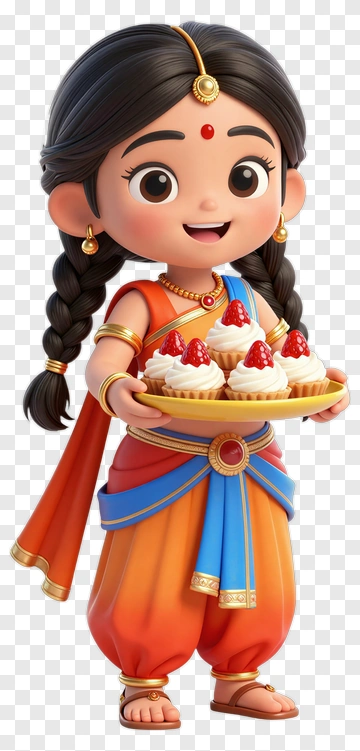 Cartoon Girl Holding A Plate Of Desserts PNG