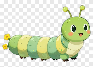 Cartoon Caterpillar With Flowers PNG