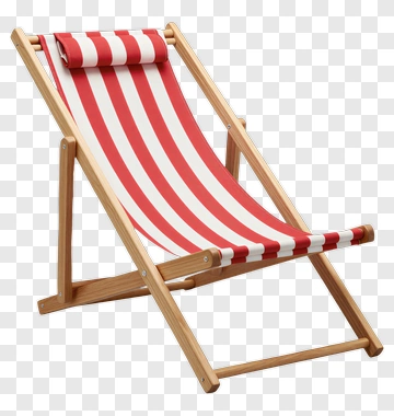 Wooden Deck Chair With Red And White Stripes PNG