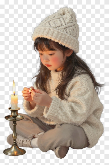 Girl Holding A Match Near A Candle PNG