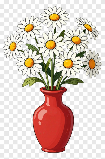 Daisy Bouquet In A Red Vase PNG
