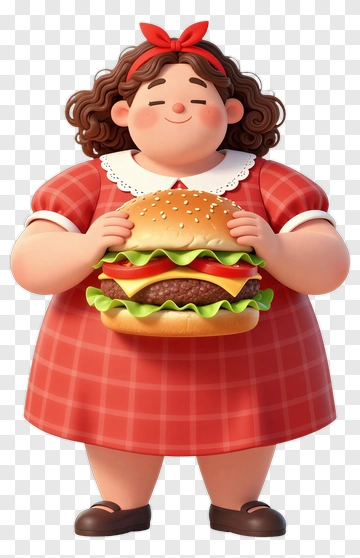 Cartoon Girl Holding A Hamburger PNG