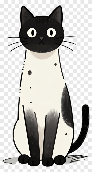 Cartoon Black And White Cat PNG
