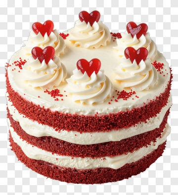 Red Velvet Cake With Heart Decorations PNG