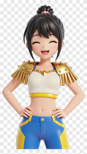 3D Cheerleader Smiling With Golden Shoulder Pads PNG
