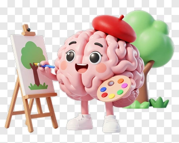 Cartoon Brain Painting A Tree PNG