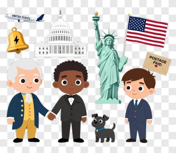 Cartoon Children Celebrating American Symbols PNG