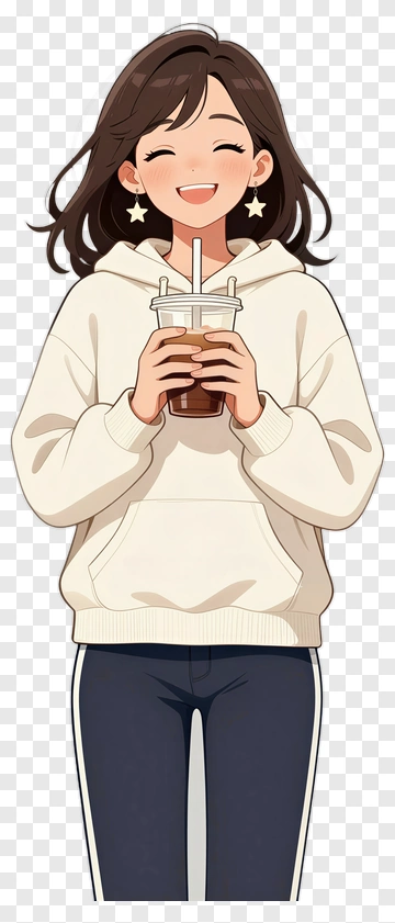 Happy Girl Holding A Drink PNG
