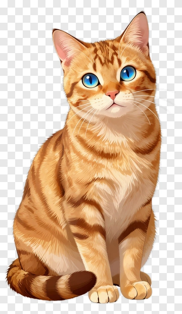 Cartoon Orange Cat With Blue Eyes PNG