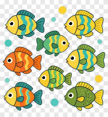 Colorful Cartoon Fish Swimming Together PNG