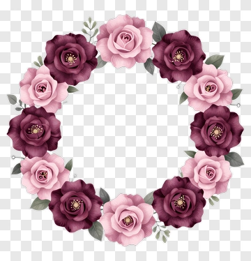 Floral Wreath With Pink And Purple Roses PNG