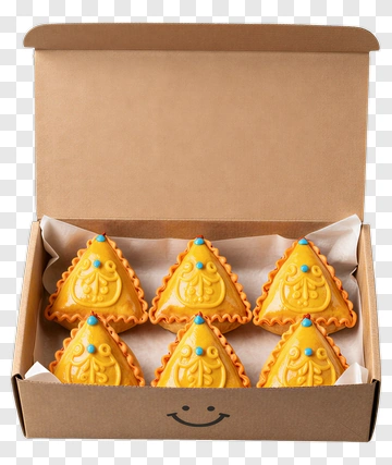 Box Of Yellow Cookies With Decorative Icing PNG