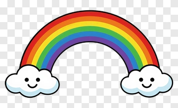 Cartoon Rainbow With Smiling Clouds PNG