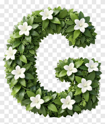Floral Letter G Made Of Green Leaves And White Flowers PNG