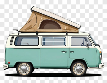 3D Camper Van With Tent Roof PNG