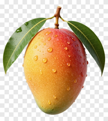 Fresh Mango With Leaves And Water Droplets PNG