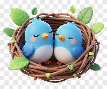 Cartoon Blue Birds Nesting Together PNG