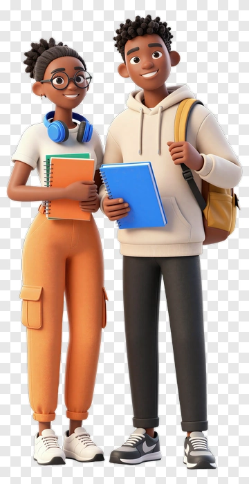 Cartoon Students Holding Notebooks PNG