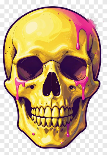 Cartoon Yellow Skull With Pink Drips PNG