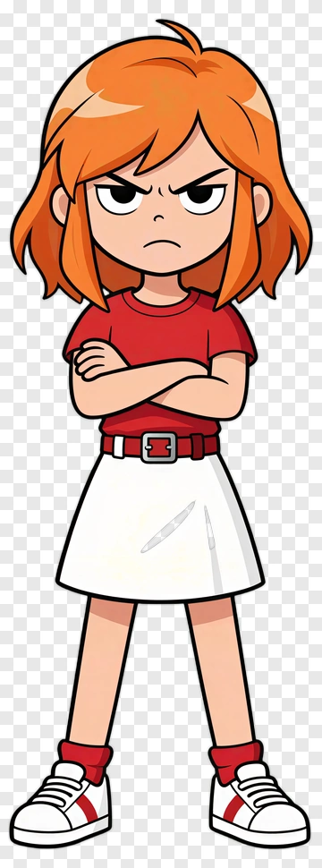 Cartoon Girl With Orange Hair And White Skirt PNG
