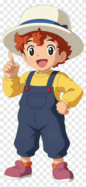 Cartoon Boy Wearing A Hat And Overalls PNG