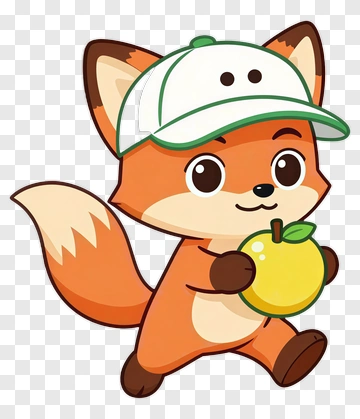 Cartoon Fox Holding A Yellow Apple PNG