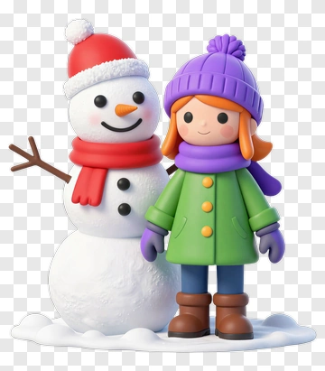 Cartoon Girl Standing Next To A Snowman PNG