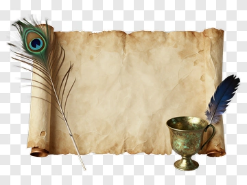 Old Scroll With Quill And Inkwell PNG