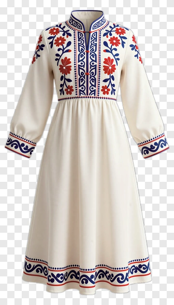 Embroidered White Dress With Floral Design PNG