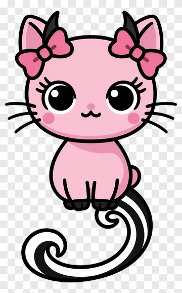 Cartoon Pink Cat With Bows PNG