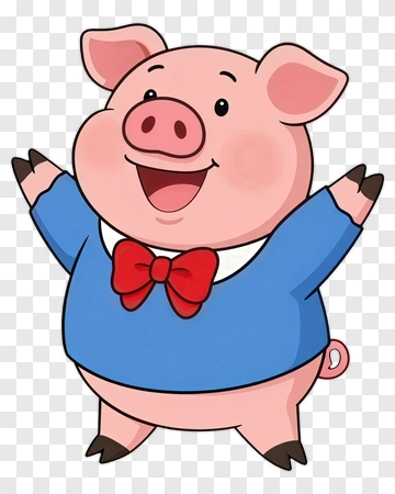 Cartoon Pig Wearing A Blue Suit With A Red Bow Tie PNG